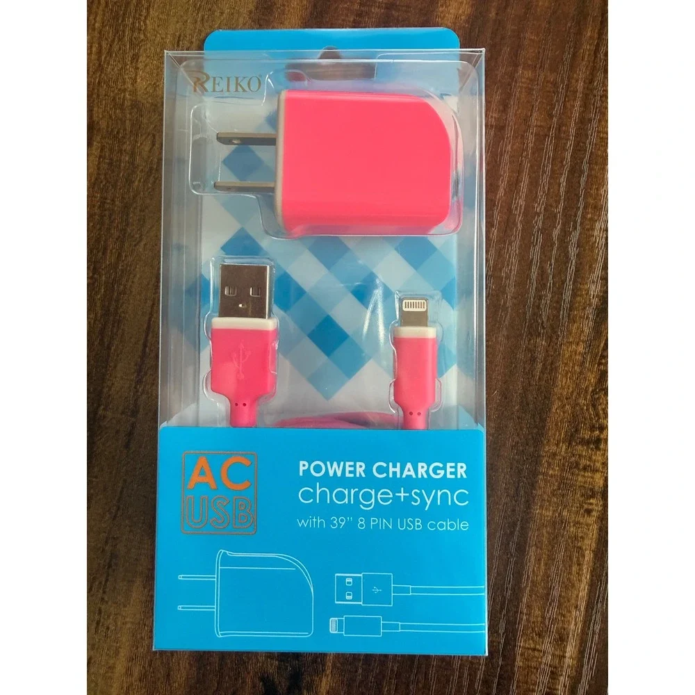 Pink USB Wall Charger & 3ft Lightning Cable Set for iPhone -‎ Travel Plug